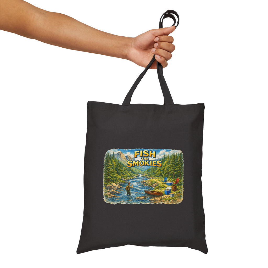 Fish The Smokies River Scene Tote Bag - Fishing Nature Canvas Grocery Tote