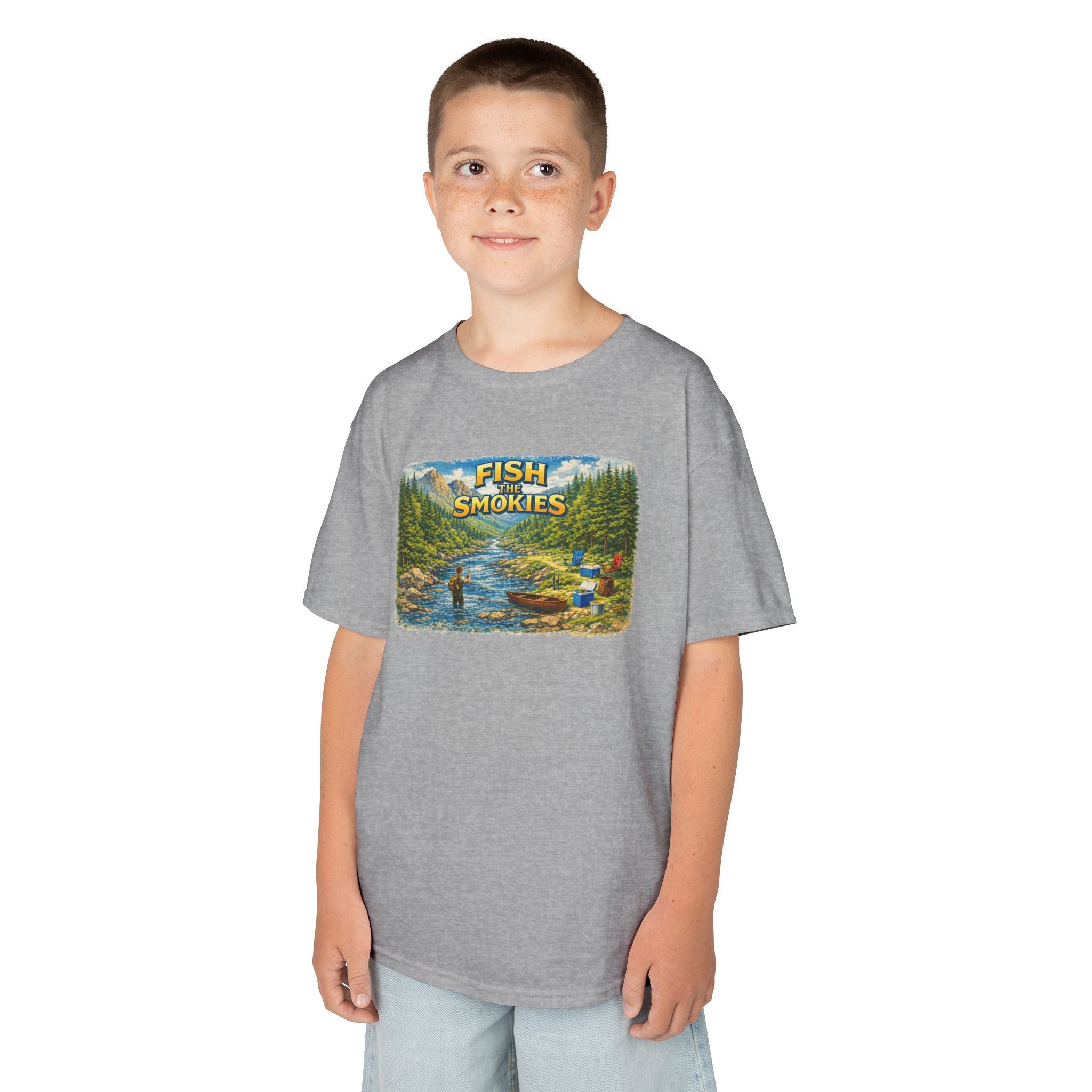 Kids T-Shirt - 'Fish The Smokies' River Fishing Graphic Tee for Outdoorsy Kids