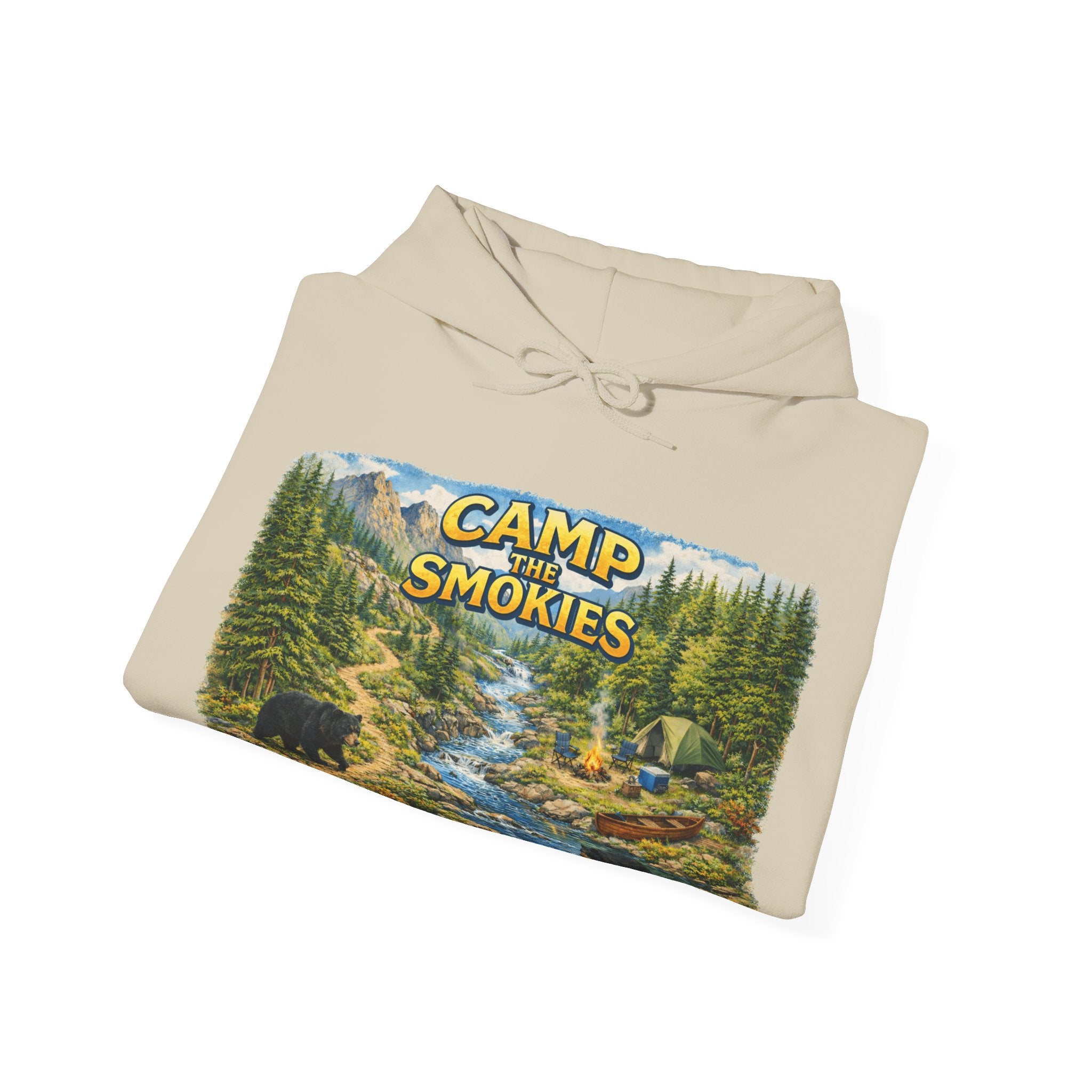 Camp The Smokies Unisex Hoodie — Scenic Mountain Bears Camping Sweatshirt