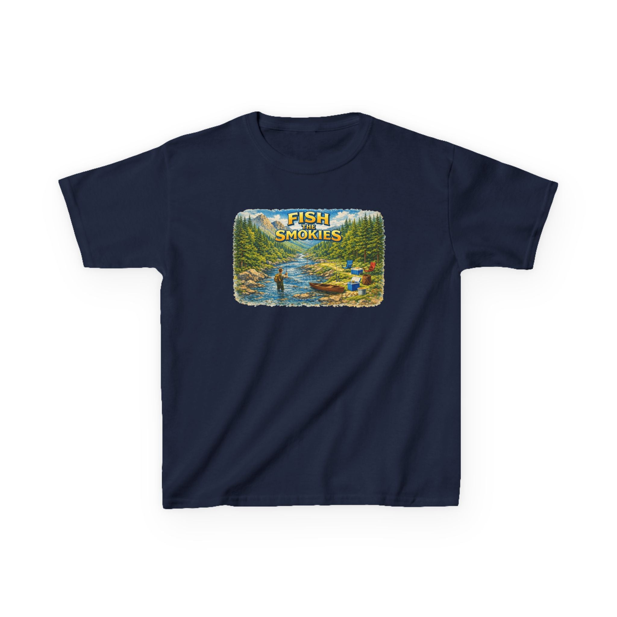 Kids T-Shirt - 'Fish The Smokies' River Fishing Graphic Tee for Outdoorsy Kids