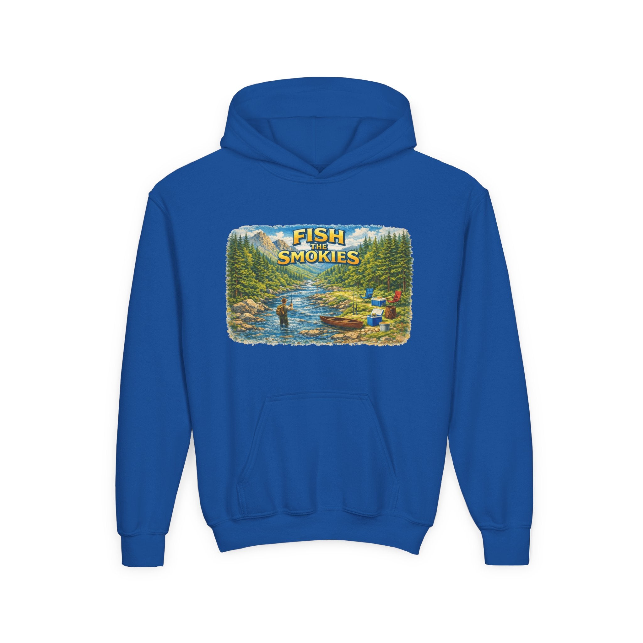 Youth Hoodie - "Fish The Smokies" Scenic Fishing Sweatshirt