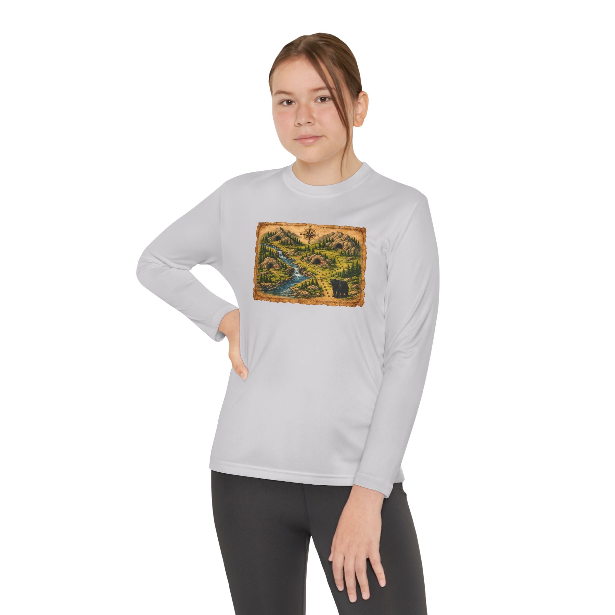 Youth Long Sleeve Tee — Bear Cave Treasure Map