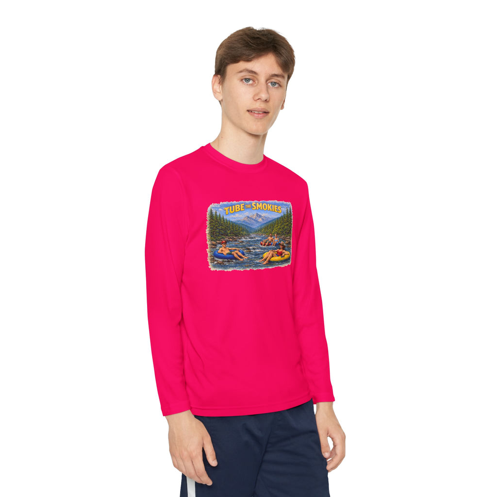 Youth Long Sleeve Tee — Tube the Smokies River Tubing Graphic