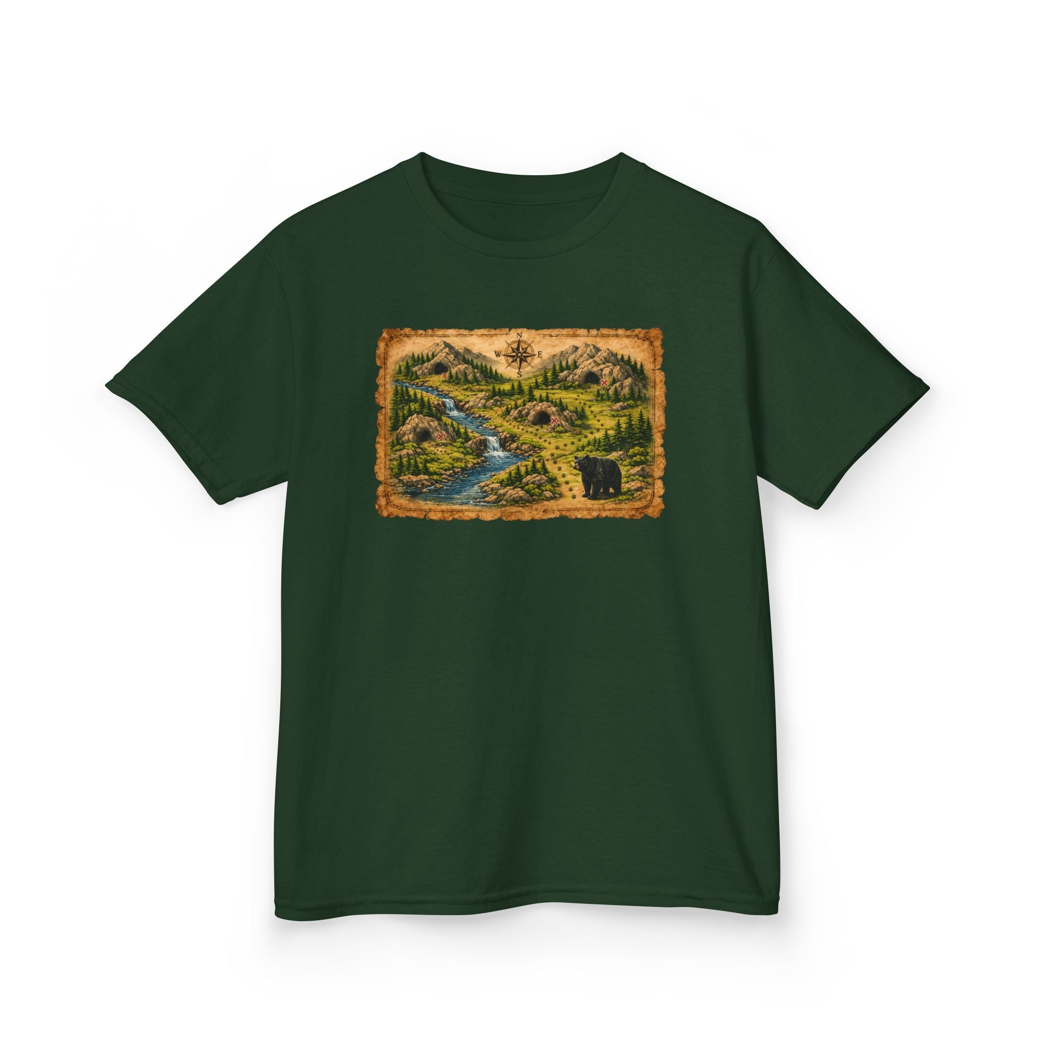 Kids Tee — Bear Cave Treasure Map "Which Cave Has the Bear?"