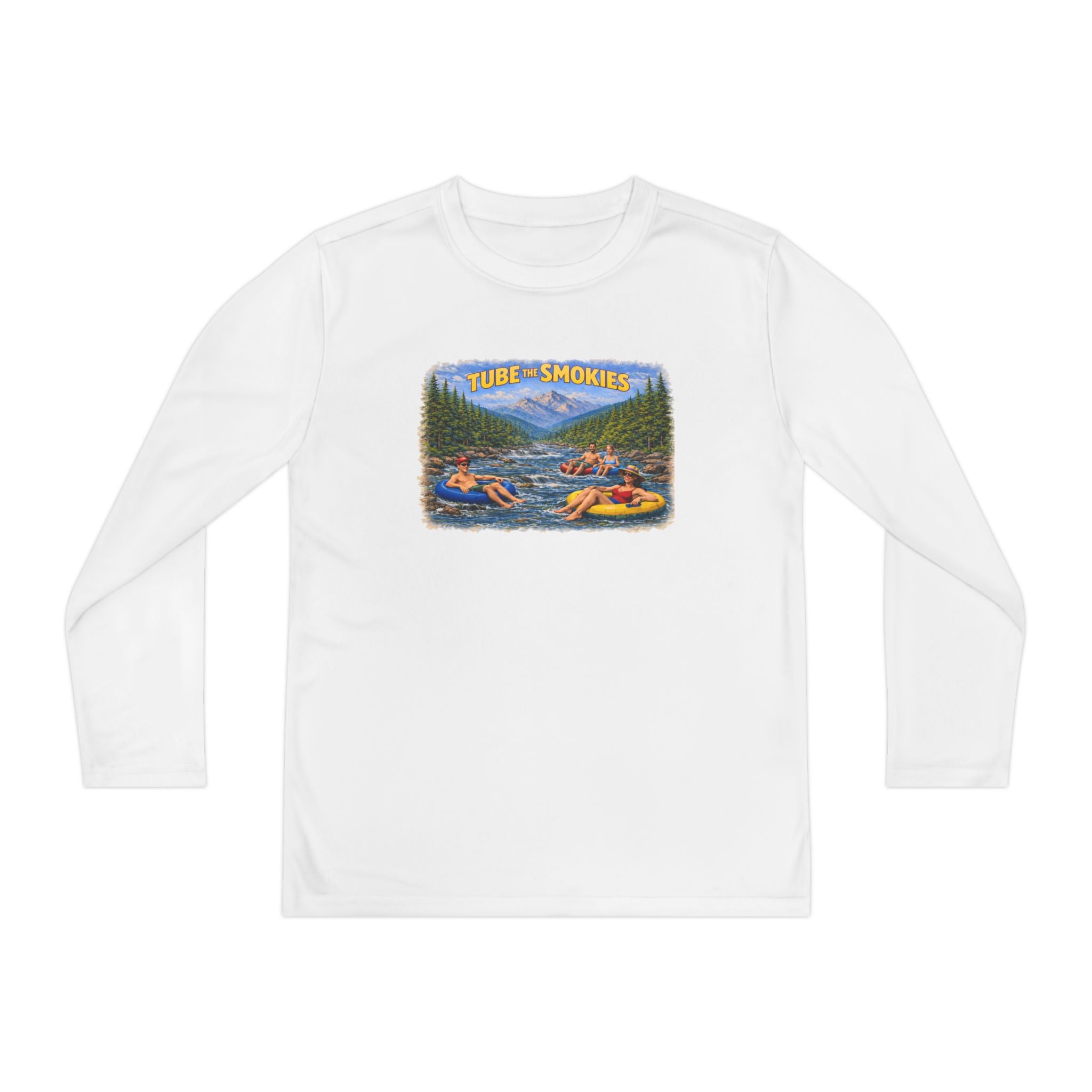 Youth Long Sleeve Tee — Tube the Smokies River Tubing Graphic