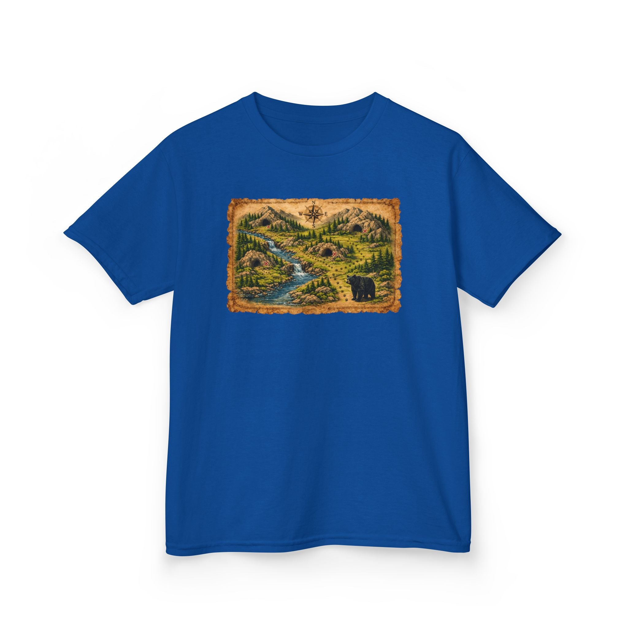 Kids Tee — Bear Cave Treasure Map "Which Cave Has the Bear?"