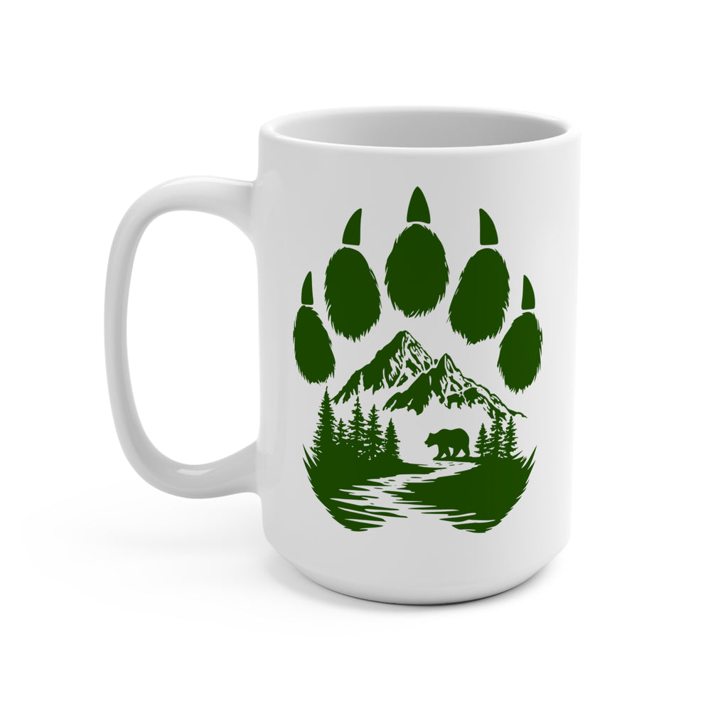 Bear Paw Mountain Scene mug | Wilderness Bear Silhouette, 15oz Ceramic Mug