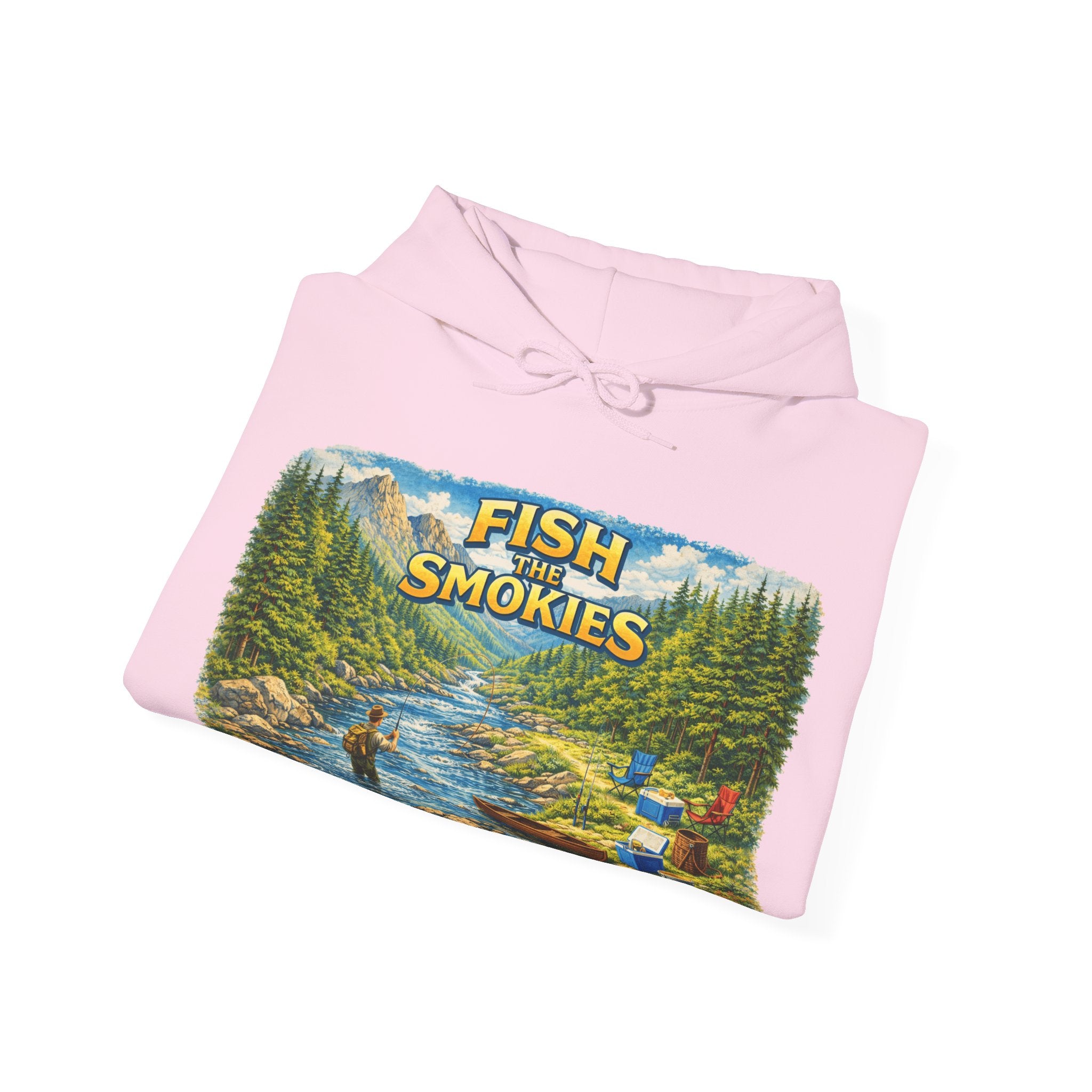 Fish Smokies Fishing Unisex Hoodie - Smoky Mountains River Scene Sweatshirt