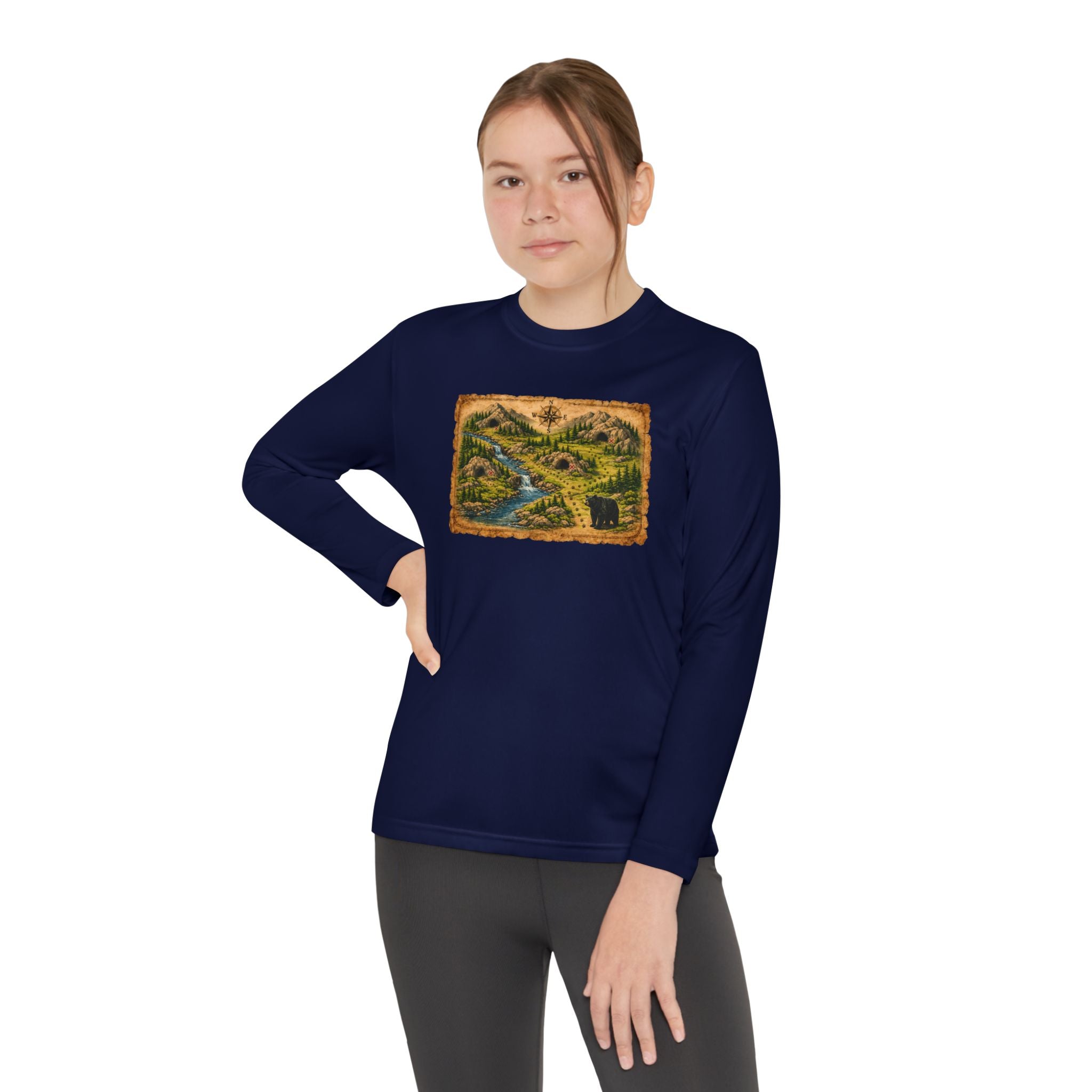 Youth Long Sleeve Tee — Bear Cave Treasure Map