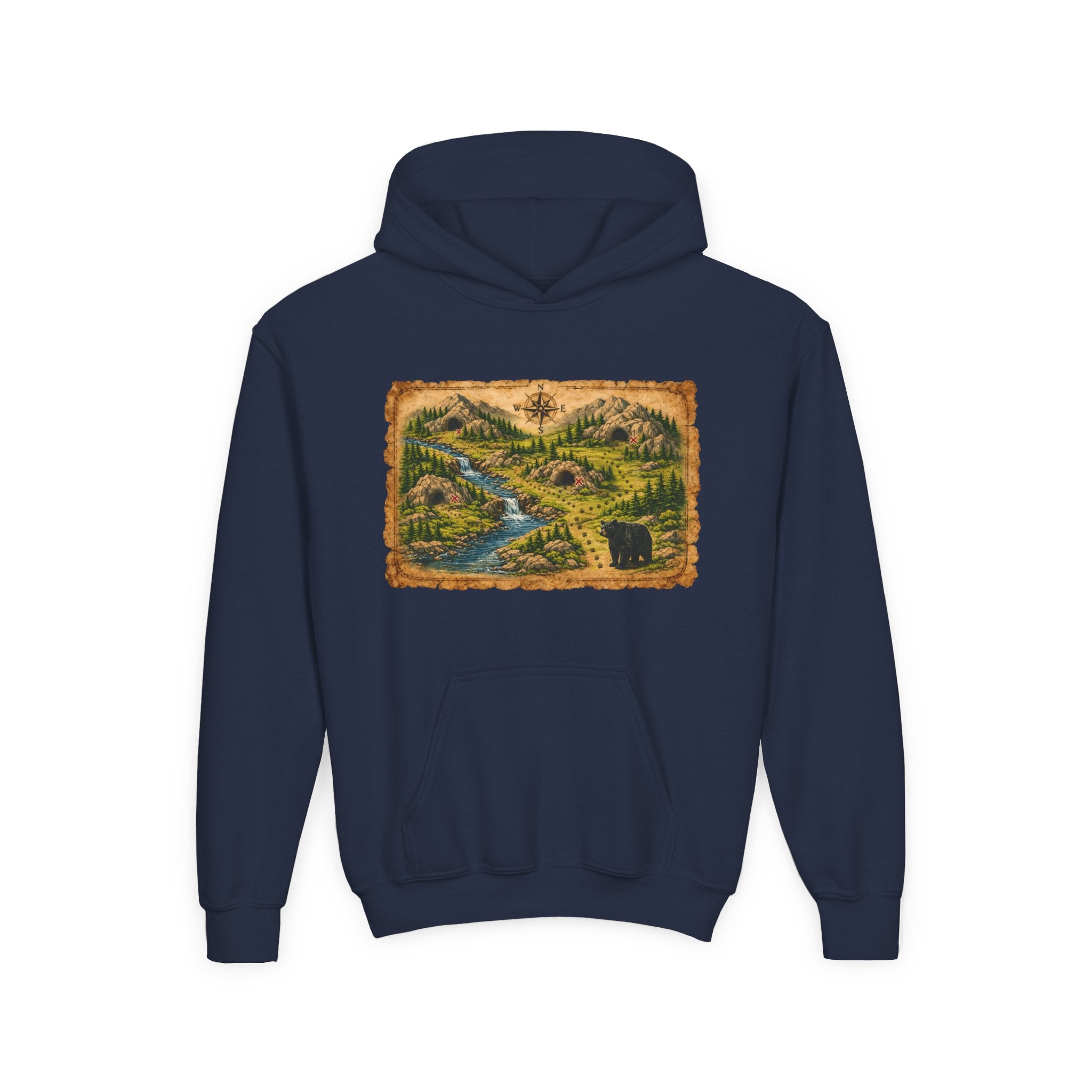 Youth Hoodie with Rustic Wilderness Map Graphic