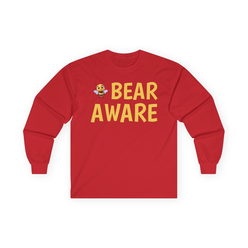 Bear Aware Long Sleeve Tee — Cute Yellow Bear Graphic Shirt