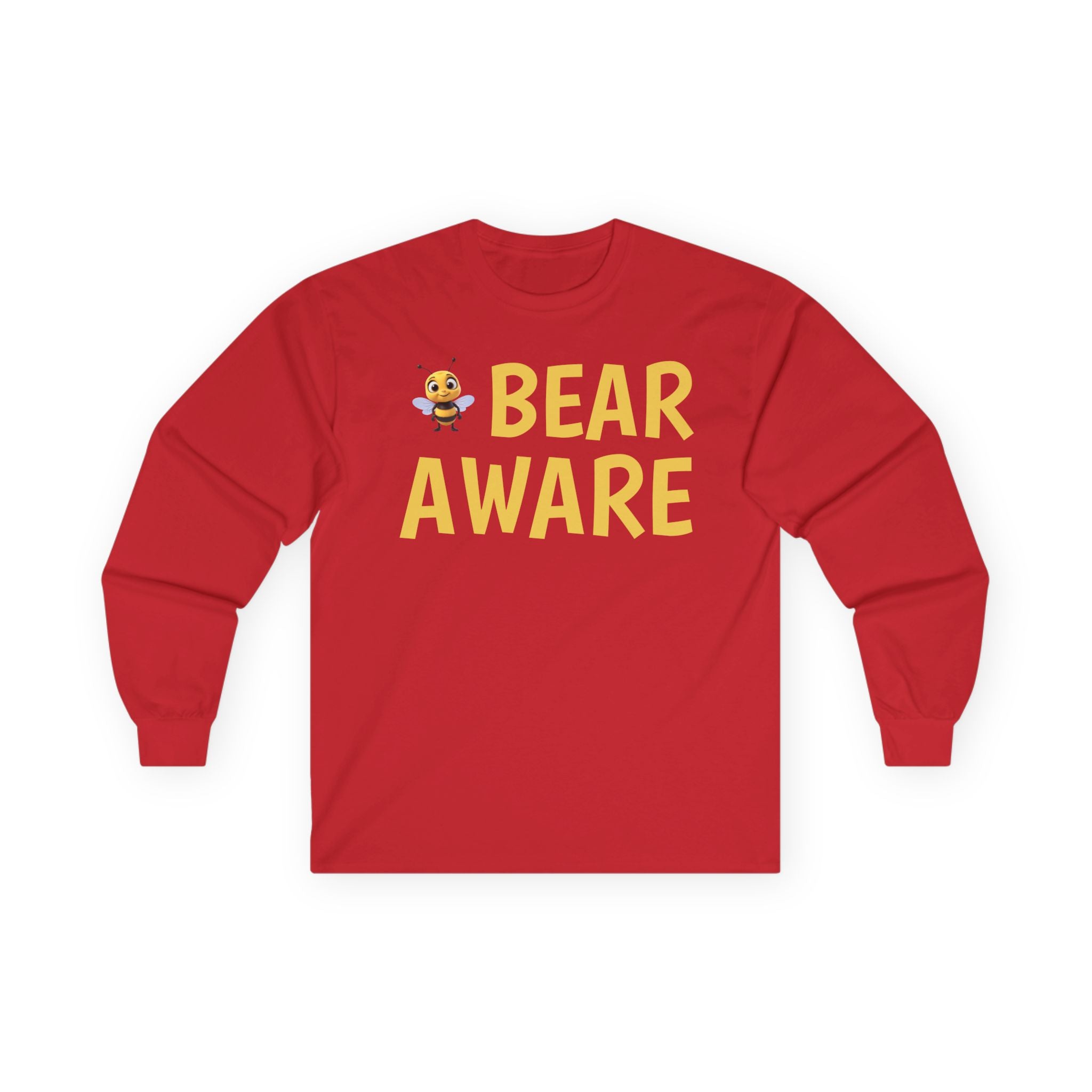 Bear Aware Long Sleeve Tee — Cute Yellow Bear Graphic Shirt