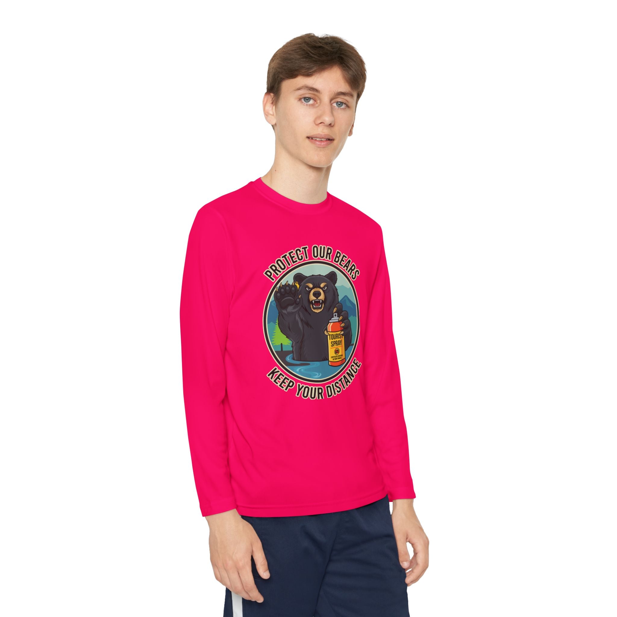 Youth Long Sleeve Tee — "Protect Our Bears, Keep Your Distance" Wildlife Conservation Shirt