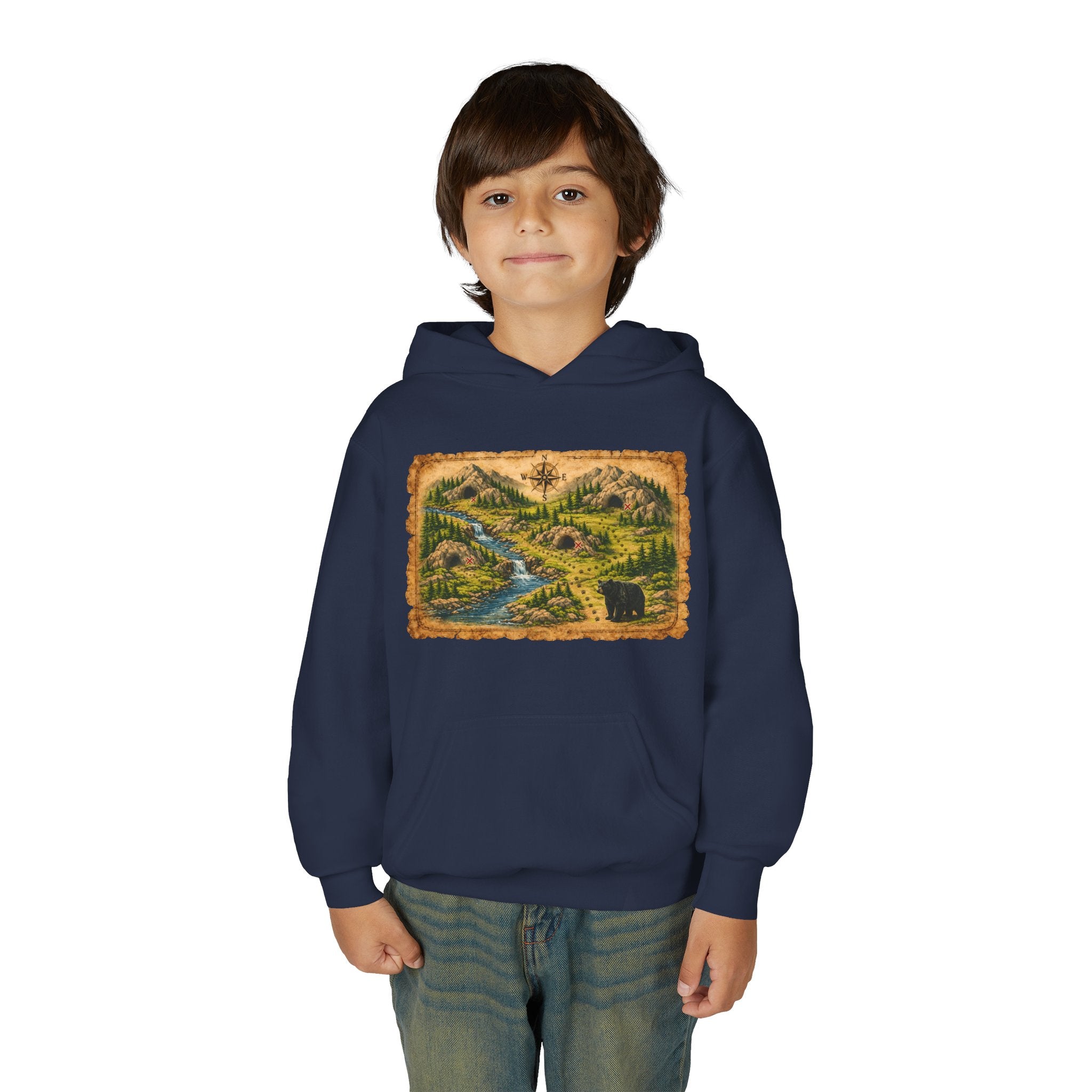 Youth Hoodie with Rustic Wilderness Map Graphic