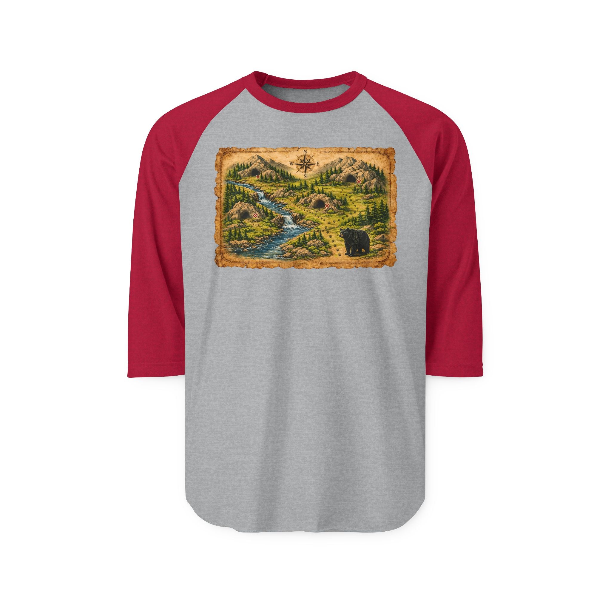 Bear Cave Treasure Map - Unisex Raglan Shirt