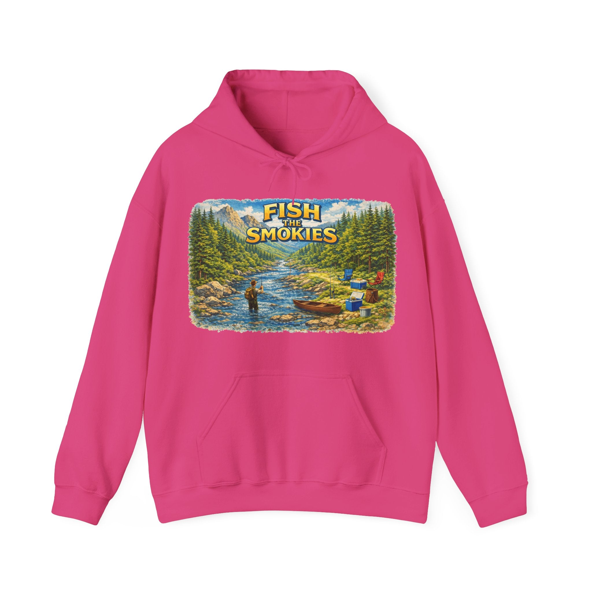 Fish Smokies Fishing Unisex Hoodie - Smoky Mountains River Scene Sweatshirt