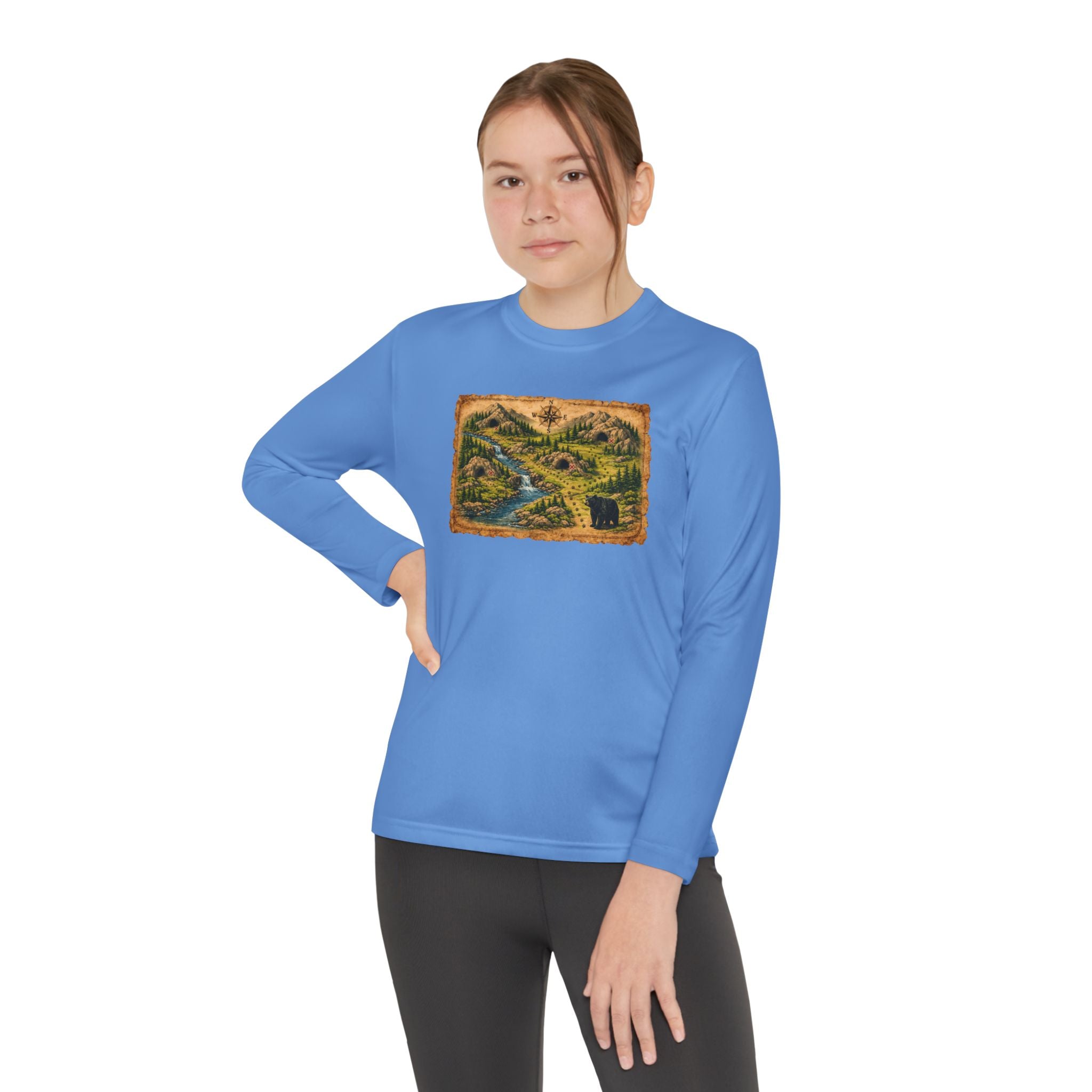 Youth Long Sleeve Tee — Bear Cave Treasure Map
