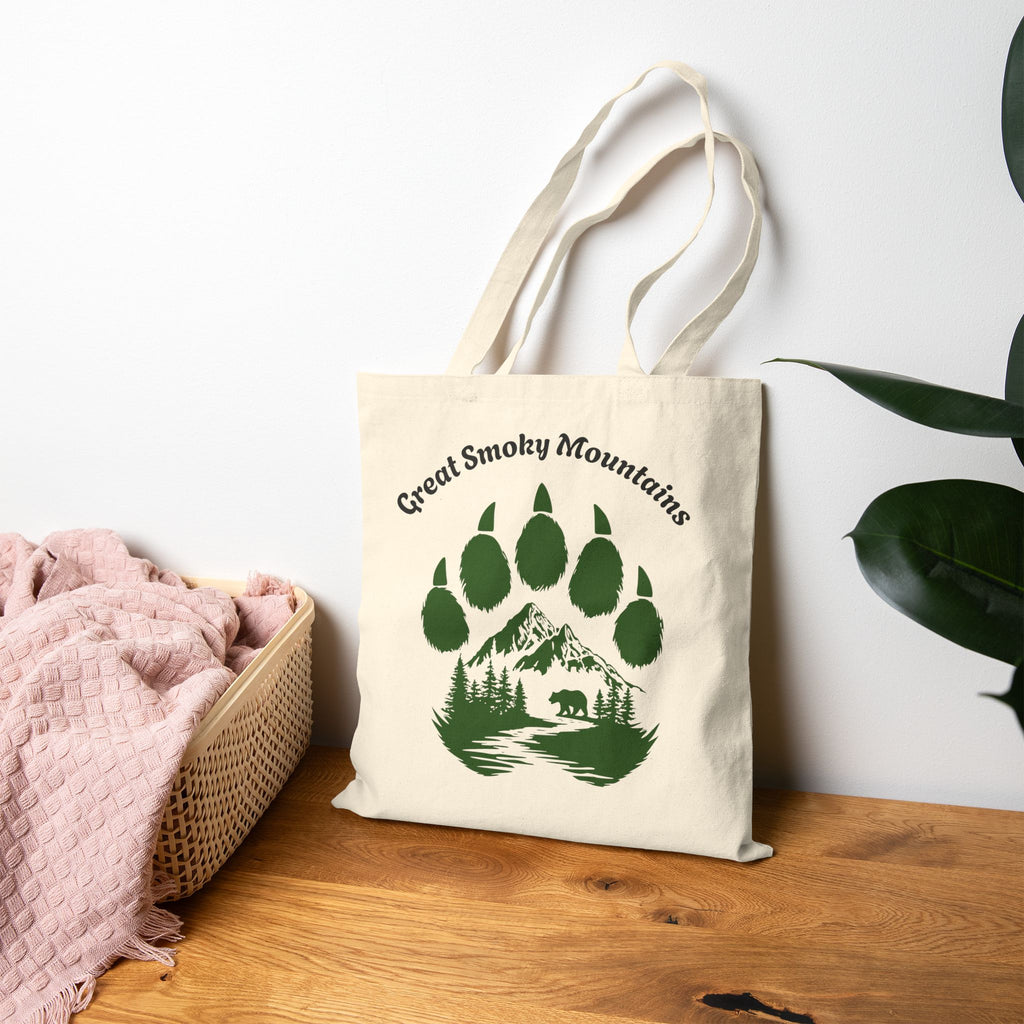 Great Smoky Mountains Bear Paw Canvas Tote Bag